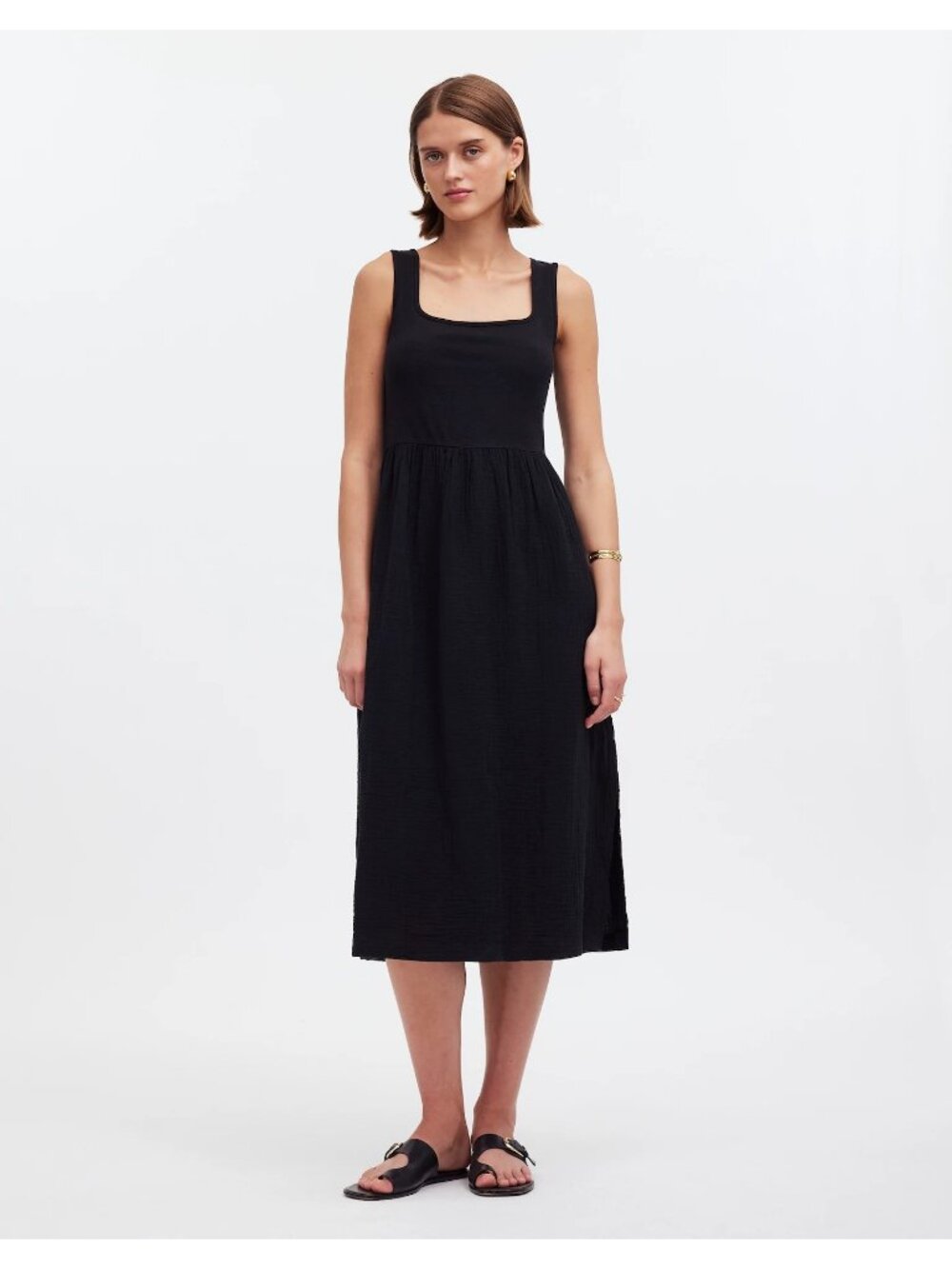 Madewell Knit Tank Midi Dress Women’s Small True Black Mixed Media Cotton EUC - Picture 4 of 16